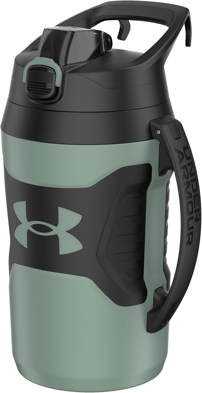 Under Armour Insulated Water Bottle with Handle & Fence Hook, Half Gallon Sports Water Jug, Leak-Resistant & BPA-Free for Baseball, Football & Gym - Silica Green/Silica Green, 64oz