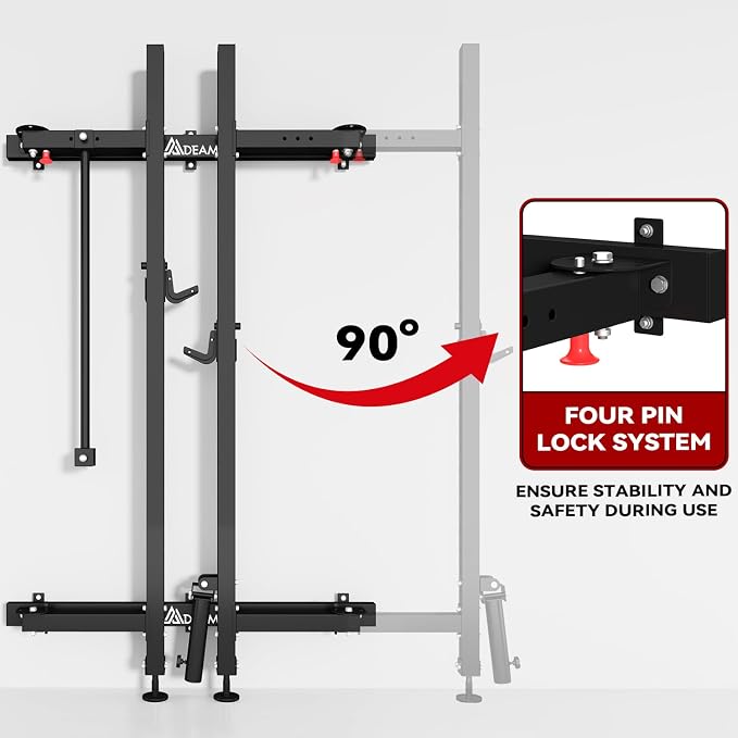 Mdeam Folding Squat Rack,2.36"x2.36" Wall Mounted Power Rack for Home Gym | Foldable Space-Saving,Heavy-Duty 1000LBS Capacity,with Pull-Up Bar, J-hooks,Landmine,Multi-Functional for Full-Body Training