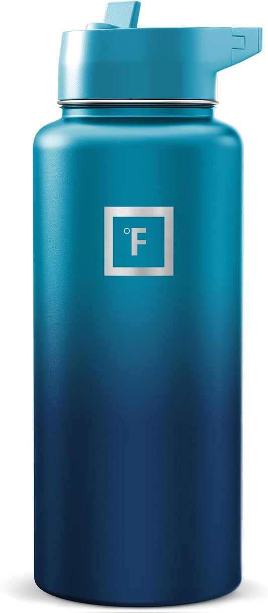 IRON °FLASK 32 oz Wide Mouth Water Bottle with Straw | Insulated Stainless Steel Sports Water Bottle with Leakproof Straw Lid - BPA Free, Cold 24 Hrs, Sweat Free (Dark Night)