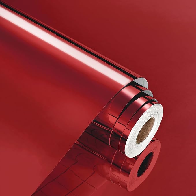 WESTICK Glossy Chrome Red Vinyl Peel and Stick HTV Heat Transfer Vinyl 15.8"x394" Red Permanent Roll Self Adhesive Easy to Cut Metallic Mirror Wall Sticker for Cricut Christmas Decals Bedroom Decor