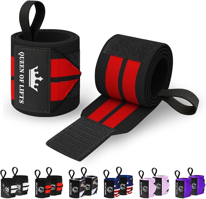 TECEUM Elastic Cotton Weightlifting Wrist Wraps with Thumb Loops, 1 Pair