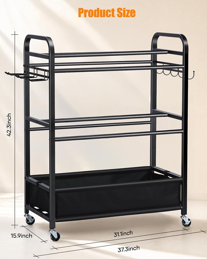EXTCCT Basketball Rack, Rolling Basketball Shooting Training Stand,Sports Equipment Storage with Wheels, Four-Layer Organizer Holder with Two Basket for Basketballs Footballs Volleyball
