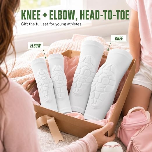 AceList Kids Youth Elbow Pads (Pair) - Honeycomb Padded Compression Arm Sleeves for Baseball, Softball, Volleyball & Basketball - Youth Elbow Guard for Boys & Girls Ages 5-15