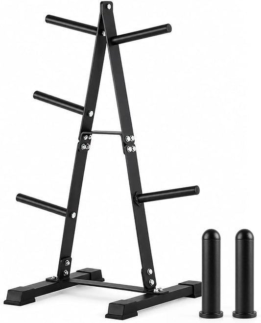 LIONSCOOL 1" & 2" Weight Plate Rack, Heavy Duty Weight Plate Tree, Olympic Weight Plate Holder with Removable Posts, Vertical Compact Weight Plate Storage Rack for Home Gym Garage Basement Fitness