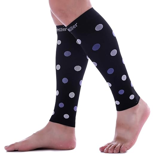 Doc Miller Calf Compression Sleeves 20-30 mmHg for Women & Men, 1 Pair | Footless Compression Socks, Polka Dots Design, Shin Splints Relief, Varicose Veins, Running, Nurses, Travel, Leg Support