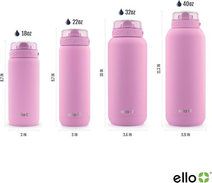 Ello Cooper 18oz Insulated Stainless Kids Water Bottle with Straw, Bubblegum
