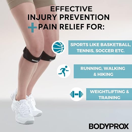 Bodyprox Patella Tendon Knee Strap 2 Pack, Knee Pain Relief Support Brace | Hiking, Soccer, Basketball, Running, Jumpers Knee, Tennis, Tendonitis, Volleyball & Squats
