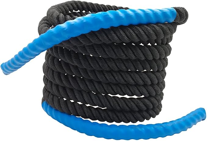 Aoneky 30ft Battle Rope, 7/8" Diameter Nylon Training Rope with Rubber Handles, for Home Gym Fitness Workout, Beginner & Youth Exercise Equipment