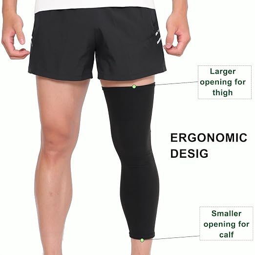 Knee Brace Undersleeve, Protective Leg Sleeve Liner for Sensitive Skin Chafing Prevention, Comfort Tapered Compression Shield for Post-Surgery Recovery, Fits Men Women, Black (L)