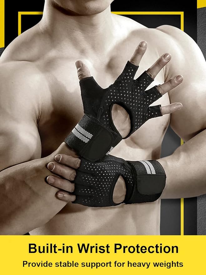 SUJAYU Weightlifting Gym Gloves for Men Women, Breathable Workout Gloves, Anti-Slip Exercise Gloves, Adjustable Wrist Support, Full Palm Protection, Lightweight