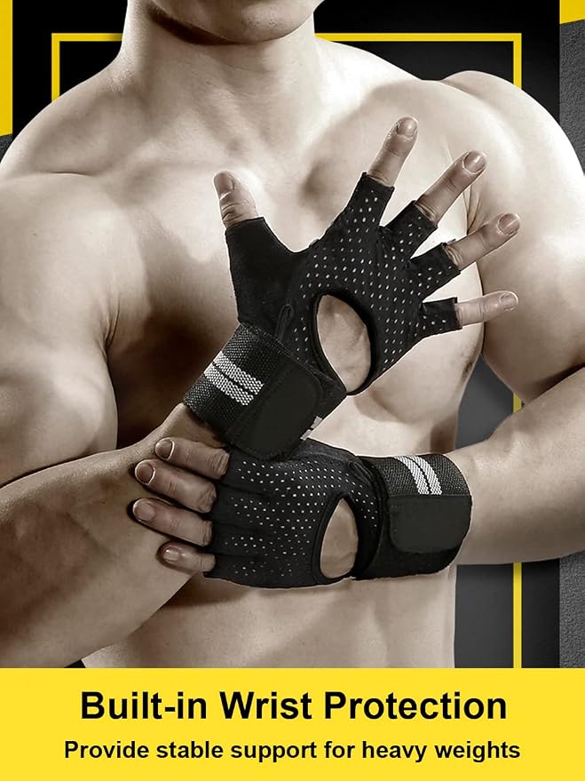 SUJAYU Weightlifting Gym Gloves for Men Women, Breathable Workout Gloves, Anti-Slip Exercise Gloves, Adjustable Wrist Support, Full Palm Protection, Lightweight