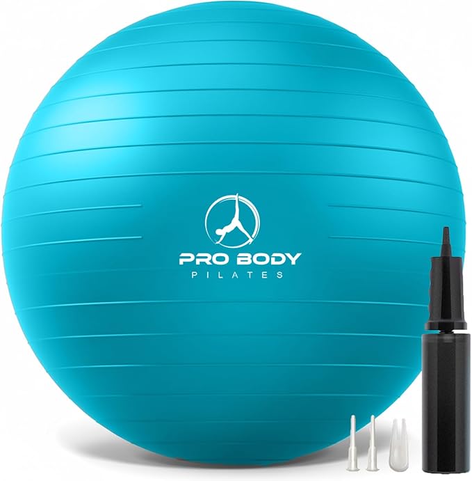 ProBody Pilates Yoga Ball - Vibrant Colors Exercise Ball | 880 lb Load, CA 10P Cert, BPA/Latex/Phthalate-free, PT & Prenatal Use, Recommended by OBs, Pump, Stability Ball