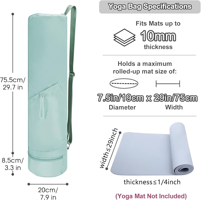 sportsnew Yoga Mat Bag, Full Zip Cargo Yoga Mat Carrier Bag with Drawstring Water Bottle Pocket and Bottom Wet Pocket, Exercise Yoga Mat Carrier Holder Multi-Functional Storage Bag Patent Pending