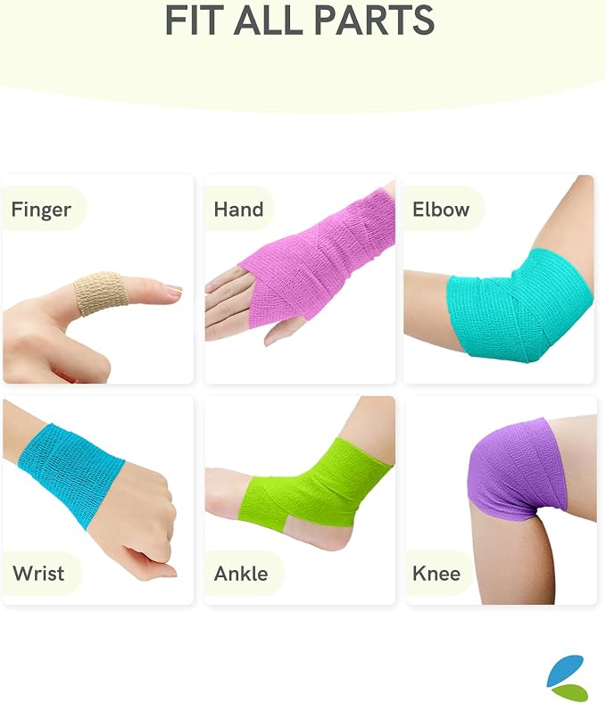 FriCARE Self Adhesive Bandage Wrap, Medical Tape in First Aid Kit, Rainbow | Elastic Cohesive Bandages for Sports/Vet/Wrist Ankle Wounds, 2 Inches X 5 Yards, Latex-free 6 Rolls