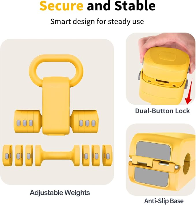 Hezeyferg Adjustable Dumbbell Set, 2-in-1 Hand Weights with Kettlebell Form | 4-Level 2.2-5.5lb Each, Dual-Button Locking, for Women Men Beginners Home Gym, Portable & Space-Efficient, Full Body Workout