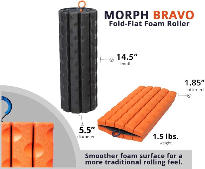 Brazyn Morph Foam Roller: Collapsible Travel Foam Roller for Back Pain Relief, Workout Muscle Recovery, Back Massager, Deep Tissue Leg Massage, Back Cracker (Midnight, Traditional)