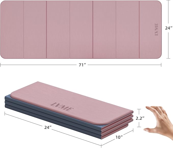 LVME Foldable Yoga Mat, 71"x24"x1/3" Thick(8mm), Non Slip Exercise Mat | SGS Certified POE, Fitness Travel Mat, Easy To Store, Foldable for Exercise, Yoga, Pilates, Home Workouts