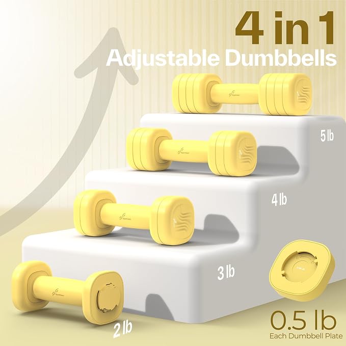 Adjustable Dumbbell Set of 2: Sportneer 4 in 1 Free Weights Dumbbells Set for Women, Hand Weights for Women at Home, Available in 5 lb × 2 and 10 lb × 2 Sets with Soft Rubber Handle for Home Gym Exercise Training