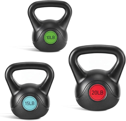 OLIXIS Hard Kettlebell Sets Strength Training KettleBells Weight Set | Coated Concrete Kettlebells, Wide Handle & Bottom, Weight Workout Exercise Equipment for Home Gym Outdoor