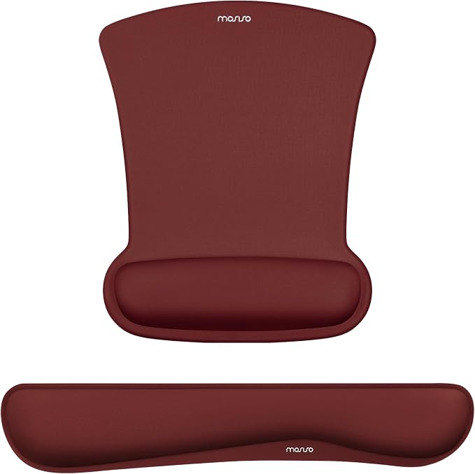 MOSISO Wrist Rest Support for Mouse Pad & Keyboard Set, Ergonomic Mousepad Non-Slip Base Home/Office Pain Relief & Easy Typing Cushion with Neoprene Cloth & Raised Memory Foam, Wine Red