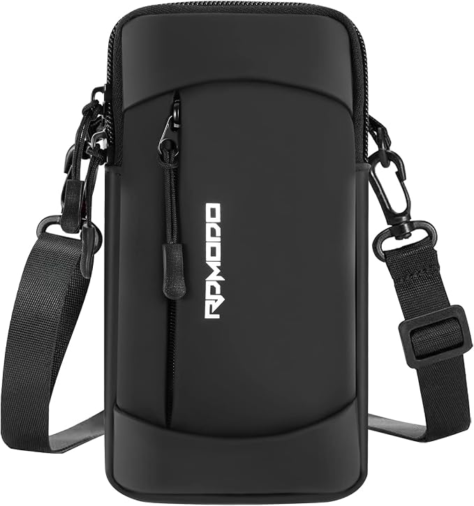 Running Armband Phone Holder with Crossbody Strap, 7.5 Inch Black | Water Resistant, Arm Band for Phone for Running Walking, Adjustable Crossbody Shoulder Bag for iPhone 17 16 Samsung Galaxy
