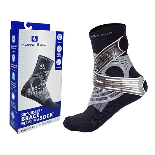 PowerStep Dynamic Ankle Support Sock, Ankle Brace and Ankle Compression Sock, for Flexibility, Ankle Support and Injury Prevention, Pain Relief, Unisex (Left Small, Men's 4-6.5, Women's 5-7.5)