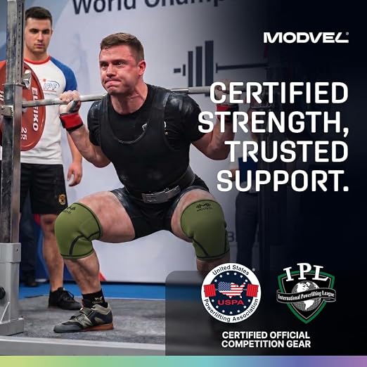 Modvel 7mm Neoprene Knee Sleeves for Men & Women Weightlifting & Powerlifting – Compression Knee Sleeve Support for Squats, Gym, Training – USPA, IPL Approved – X-Large Green (Pair)