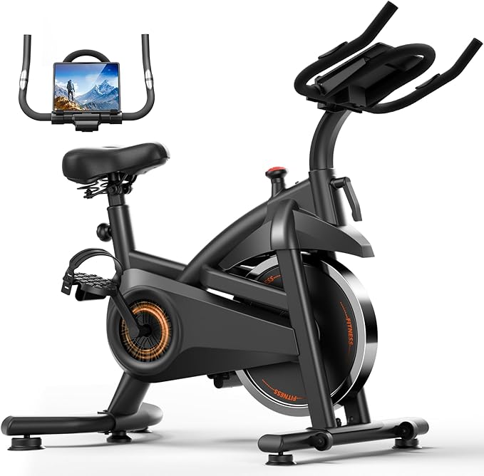 CURSOR FITNESS Exercise Bike, Stationary Bikes for Home with Brake Pad | Low Noise Indoor Bike for Home with Exclusive App, Workout Bike with Tablet Mount for Weight Loss, 300 lb Weight Capacity