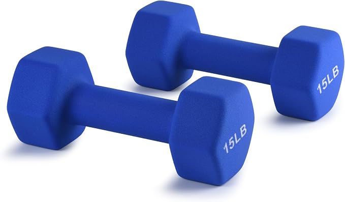 Portzon Dumbbells Neoprene with Non Slip Grip weight for Total Body Workout Compatible with of 2 Set,1-15 LB, Anti-Slip, Anti-roll, Hex Shape