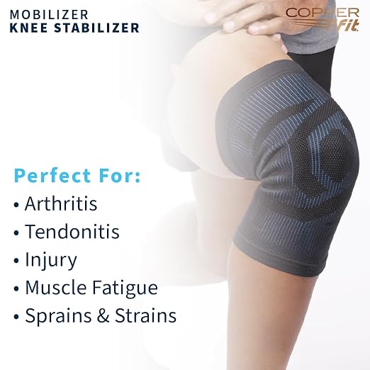 Copper Fit Mobilizer Knee Sleeve - S/M | Knee brace with stabilizers for arthritis support, tendonitis relief, compression, mobility, and recovery.