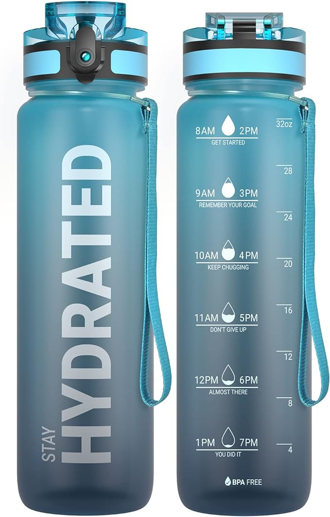 Sahara Sailor Water Bottle 32oz, Tritan Sports Bottle with Time Marker | Bpa Free, Leakproof Wide Mouth With Fast Flow Lid And Cleaning Brush, For Gym School Office Travel, 1 Count