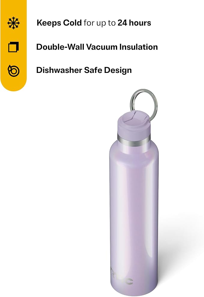 RTIC 26oz Journey Water Bottle, Ceramic Lined, Lavender Glitter | Stainless Steel Metal, Insulated for Hot and Cold Drinks, Sports, Travel and Camping