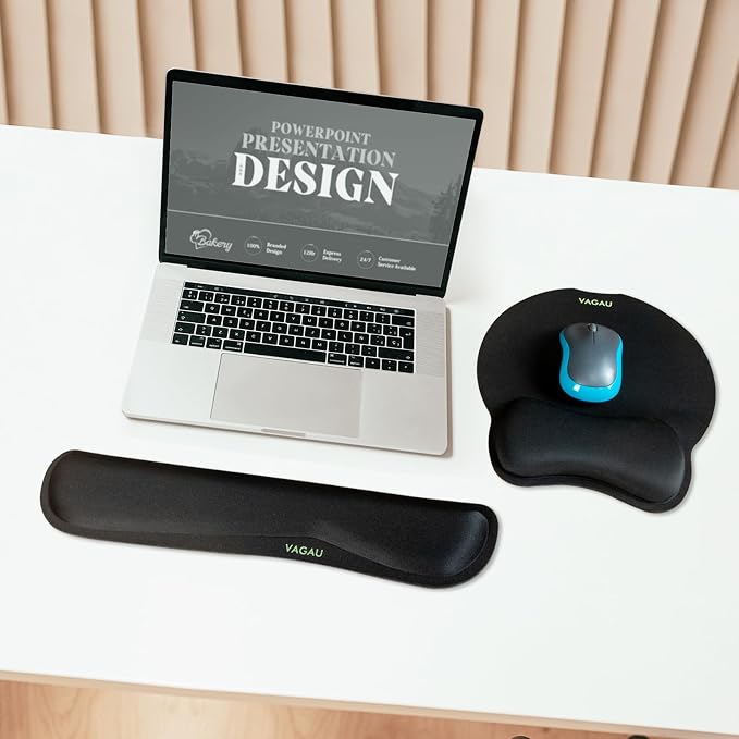 VAGAU Premium Keyboard Wrist Rest and Mouse Pad Wrist Support for 2 Pack | Ergonomic Memory Foam Set for Office, Laptop, Mac, Computer and Gaming, Comfortable Typing &Wrist Pain Relief