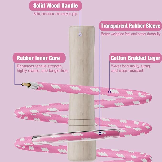 Jump Rope for Kids - Wooden Handle - Adjustable Cotton Braided Fitness Skipping Rope for Toddler Fitness Workout Exercise Outdoor Activity