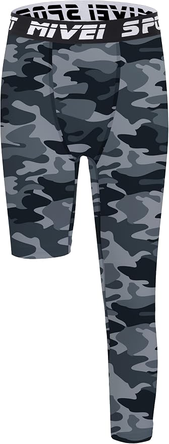 MIVEI One Leg Compression Tights Youth Boys Basketball Leg Sleeve | Kids Compression Pants Girls' Single Leg Tights 3/4 Leggings for Baseball Softball Soccer Running Football, Sports Base Layer