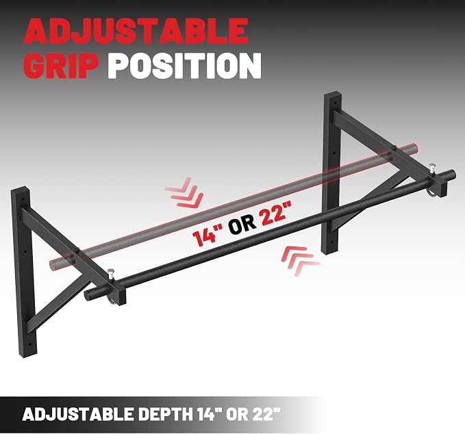 Wall Mounted Pull Up Bar, Chin Up Bar for Home Gym Strength Training | PAPABABE Sturdy Anti-Slip, Knurled Grip, Quick Install, Multi-Grip Versatile, Wall-Mounted Space-Saver 500 Weight Capacity