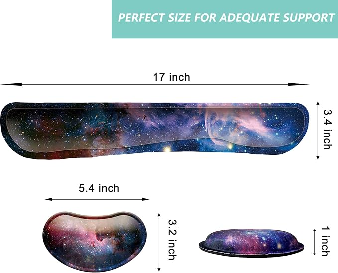 Keyboard Wrist Rest Mouse Wrist Support Set, Memory Foam Wrist Rest Pad for Computer Laptop Keyboard Mouse, Ergonomic Wrist Cushion Support for Typing Pain Relief, Gaming Home Office, Starry Sky