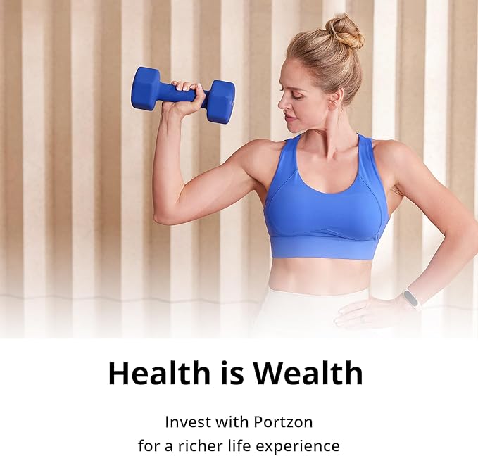 Portzon 8 Colors Options Compatible with Set of 2 Rubber Dumbbell Weight, 5-50 LB, Anti-Slip, Anti-roll, Hex Shape
