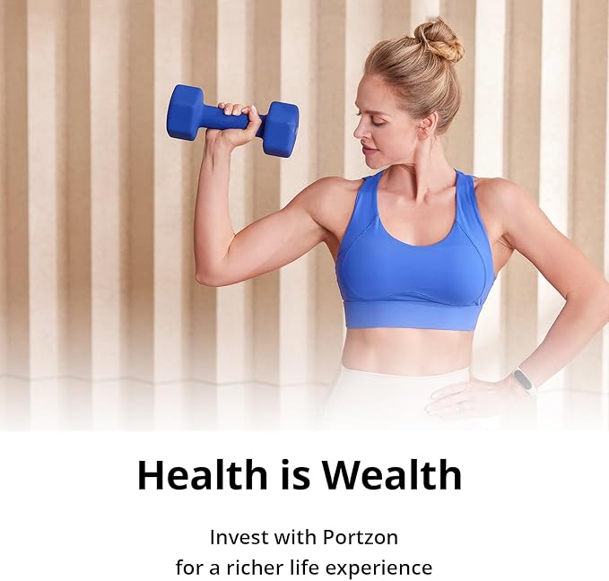 Portzon 8 Colors Options Compatible with Set of 2 Rubber Dumbbell Weight, 5-50 LB, Anti-Slip, Anti-roll, Hex Shape