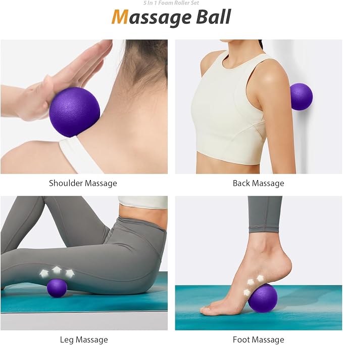 SUBCULTUREPICK 5 in 1 Foam Roller Set for Deep Tissue Muscle Massage | High Density Trigger Point Fitness Patented Exercise Roller, Muscle Stick, Massage Ball, Stretching Strap, for Whole Body
