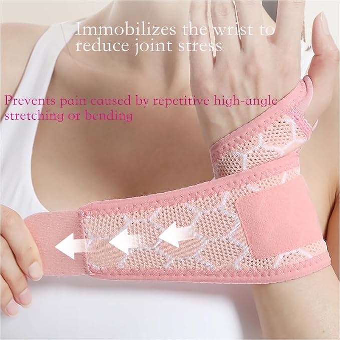 Pink Wrist Brace 2 Pack, Adjustable Support for Women Workout | 2 Pack pink compression wrist wraps, high elastic breathable fabric, adjustable fit for yoga pilates gym daily work