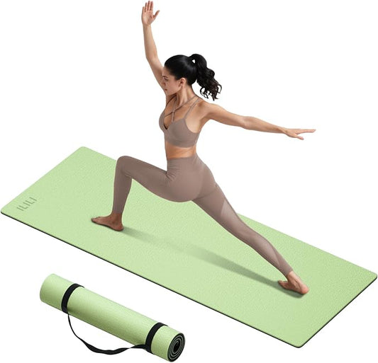 ILILI Yoga Mat 10mm Extra Thick and 193cm Extra Long, 76x28×0.4 Inch, Double Color Non-Slip TPE Material, Easy Carrying with Strap, Ideal for Yoga, Pilates, Floor Exercise, Home and Outdoor Use, Eco Friendly