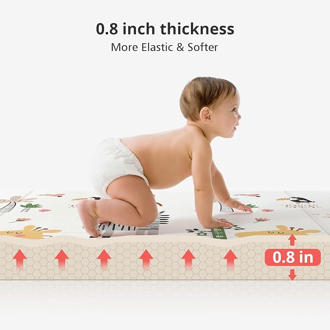Baby Play Mat,Foldable Baby Floor Mat, 0.8"Thick Waterproof Baby Play Mats for Floor, Reversable&Non-Slip Carlwing Mat for Infants and Toddlers, 59"x59" Playpen Mat for Indoor&Outdoor Playing,Giraffe