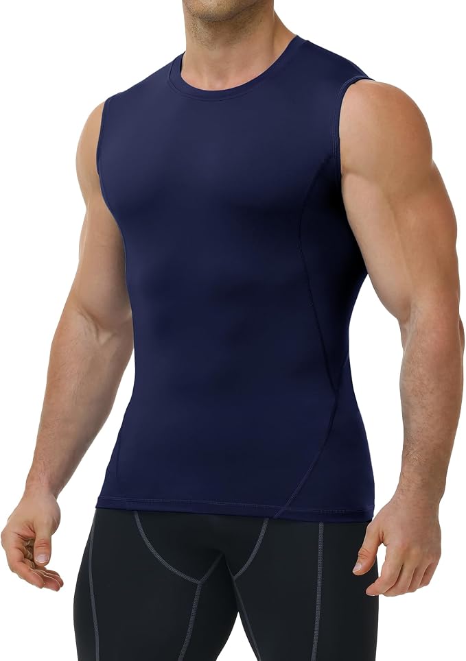 Mens Sleeveless Compression Shirt Athletic Workout Tank Top Quick Dry Muscle Base Layer Undershirt Gym Running