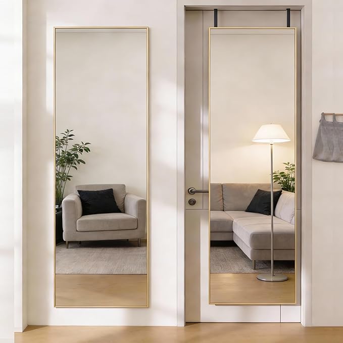 DUMOS 47"x14" Full Length Door Mirror, Full Body Mirror, Gold | Aluminum Alloy Thin Frame, Leaning or Hanging, Suitable for Bedroom, Livingroom, Cloakroom