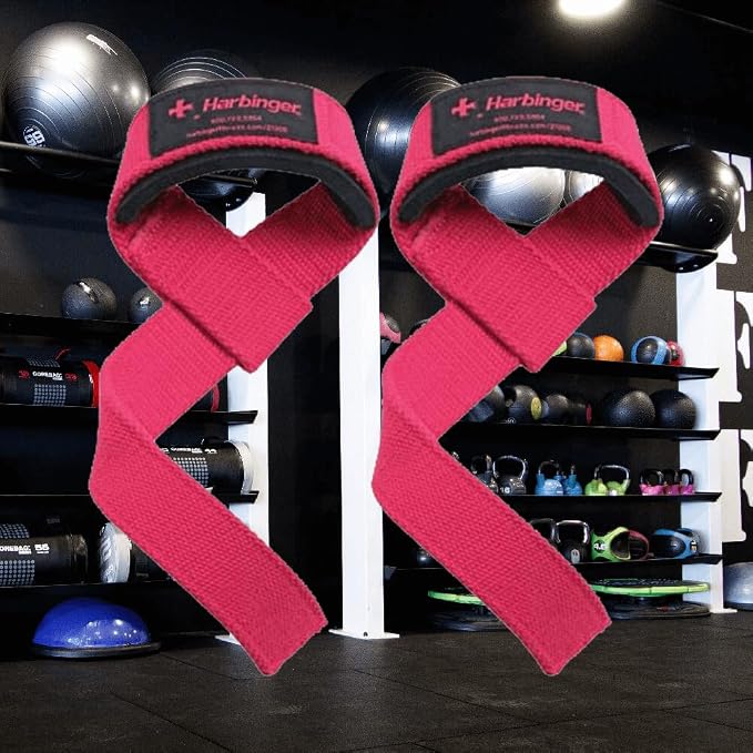 Harbinger Padded Cotton Lifting Straps with NeoTek Cushioned Wrist, 21.5 Inch Length, 1.5 Inch Width, Pair, Weightlifting Wrist Straps for Deadlifts and Strength Training