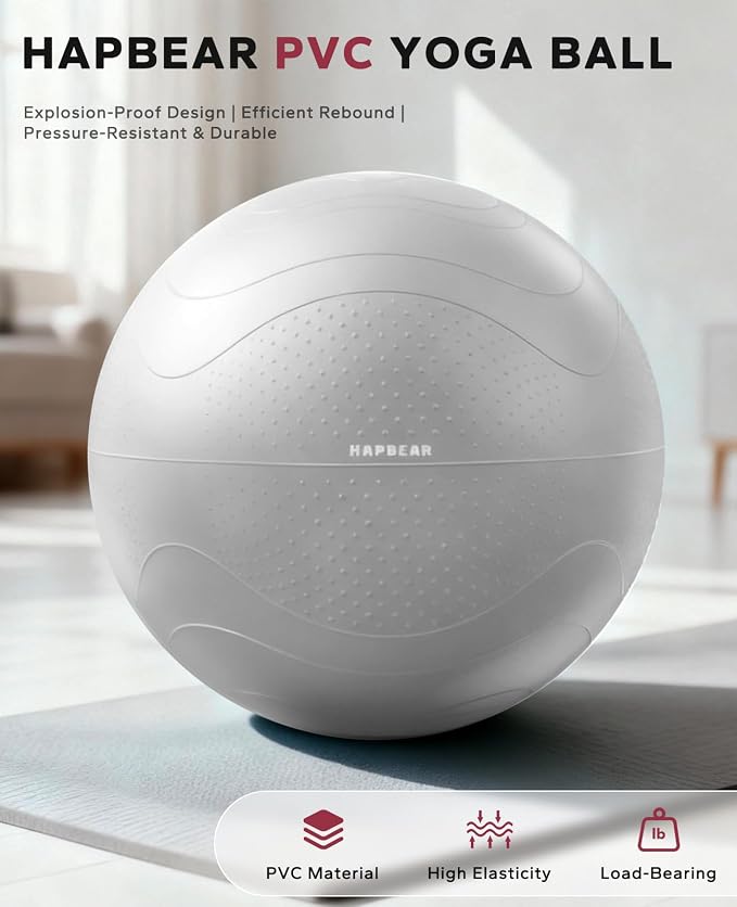 HAPBEAR Exercise Ball- Anti-Burst Slip-Resistant Yoga/Pilates Ball for Core Training & Posture Improvement, Home Gym/Rehab/Pregnancy Ball, Quick Pump & 3 Resistance Bands Included
