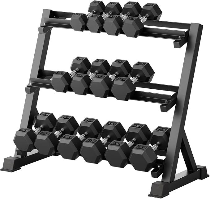 RitFit Rubber Coated Hex Dumbbell Weights Set for Home Gym | Cast Iron Core, Anti-Slip Knurled Chrome Handle, Hexagon Anti-Roll, Heavy-Duty Dumbbell Set for Strength Training