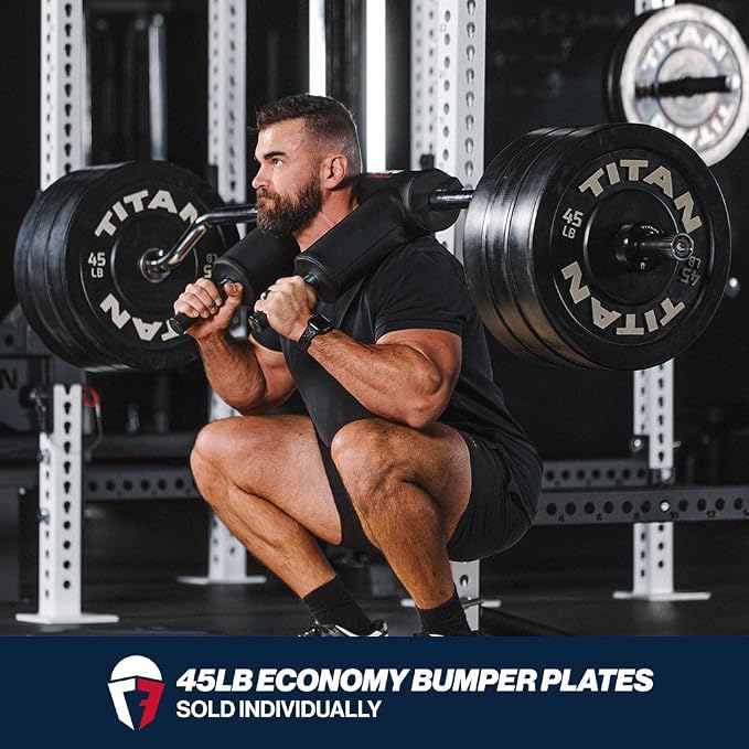 Titan Fitness Economy Series Black Olympic Bumper Plates, Durable Rubber Exterior with Steel Core, Weightlifting and Strength Training Weight Plate