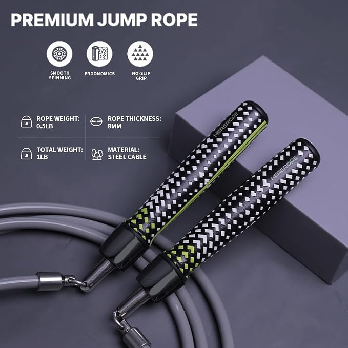 Hererope Weighted Jump Ropes for Men & Women, 1/2 LB Jump Rope Weighted With Ball-bearing, No-Slip Grip, Durable Steel Cable, Heavy Jump Rope Designed for Fitness, High-Intensity Strength Workouts, crossfit